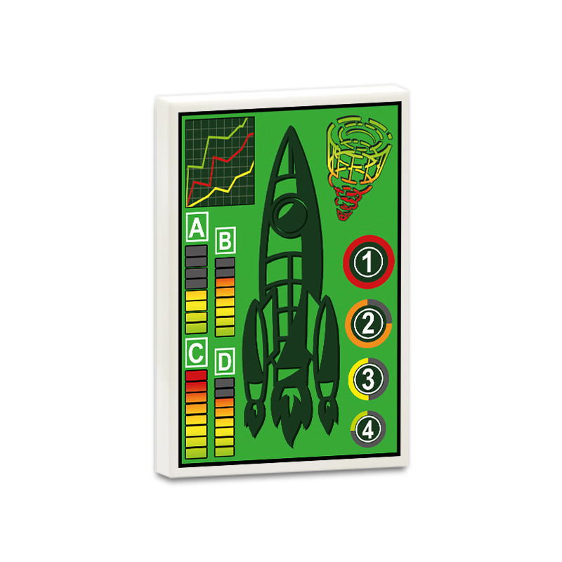 Rocket dashboard printed on Lego® Brick 2x3 - White