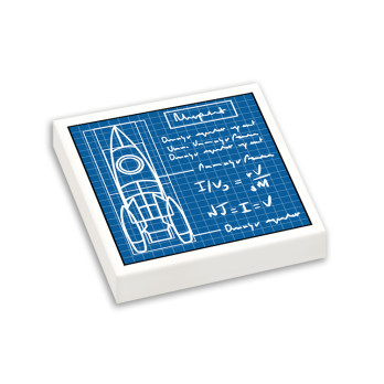 Plan de fusée imprimé sur Brique Lego® 2x2 - Blanc
