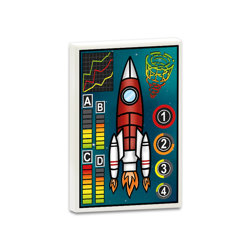 Rocket dashboard printed on Lego® Brick 2x3 - White