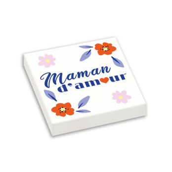 Brique "Maman d'amour" imprimée Plate Lego® 2X2 - Blanc