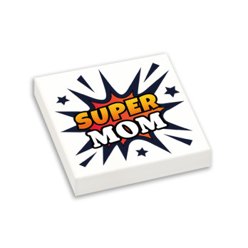 "Super Mom" imprimée sur brique Lego® 2X2 - Blanc