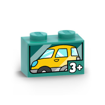 Boite petite voiture jaune / Jouet imprimée sur Brique Lego® 1X2 - Bright Blugreen